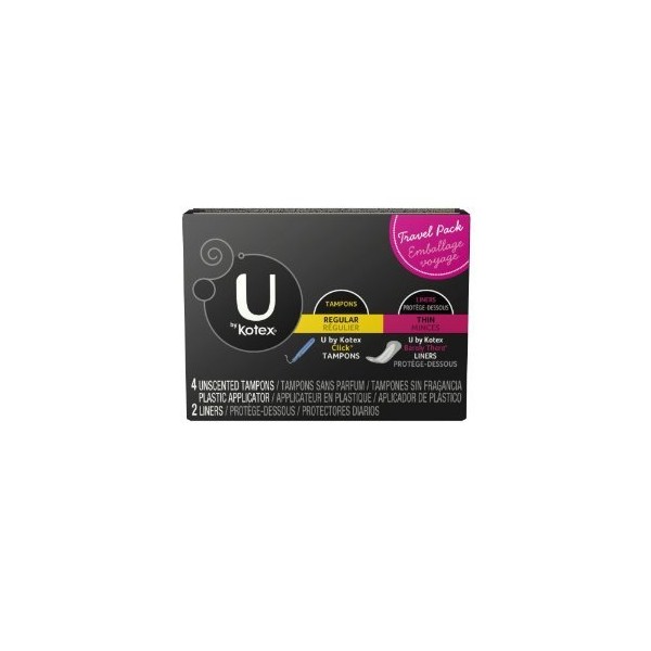 U by Kotex 4 Regular Tampons and 2 Thin Liners Travel Pack (2 Pack)
