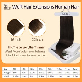 Full Shine Hair Extensions Sew in Weft Hair Extensions Human Hair Color #2 Darkest Brown Hair Extensions Real Hair Bundles 18 Inch Hair Extensions for Women