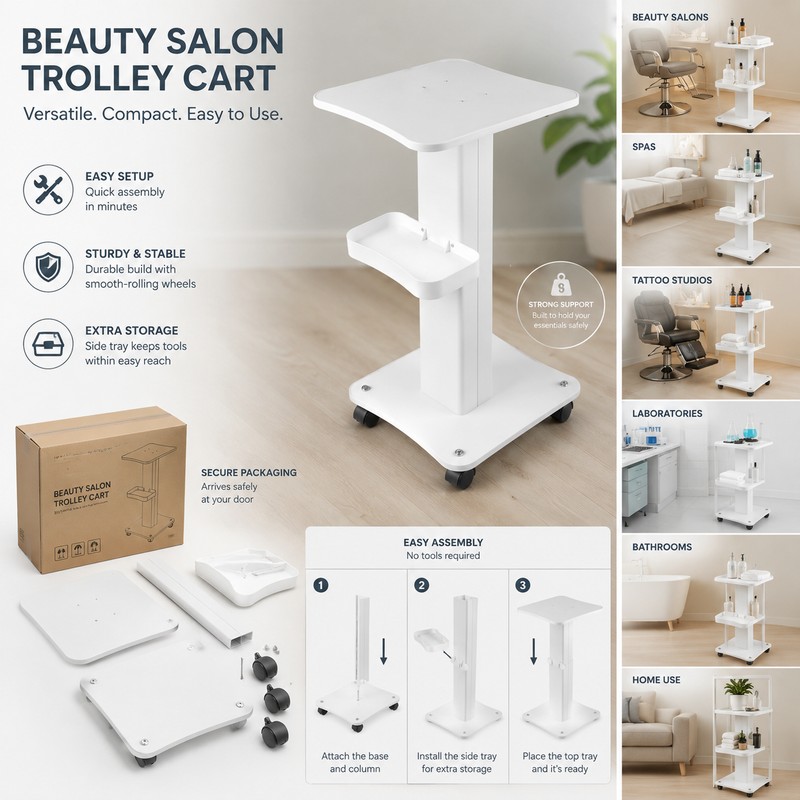 3-Tier Salon Rolling Cart for Tool Storage – Aluminum Beauty