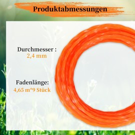 Yweller Pack of 9 Replacement Line, Extra Strong Thread, Diameter 2.4 mm, High-Quality Nylon Thread for All Grass Trimmers, Brush Cutters - 42 Metres Grass Trimmer Line for Filling Empty Trimmer