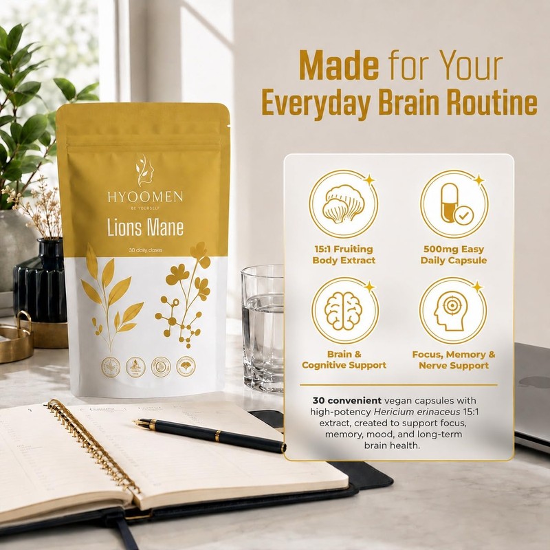 Hyoomen Lion's Mane Capsule for Brain and Cognitive Support, Hericium