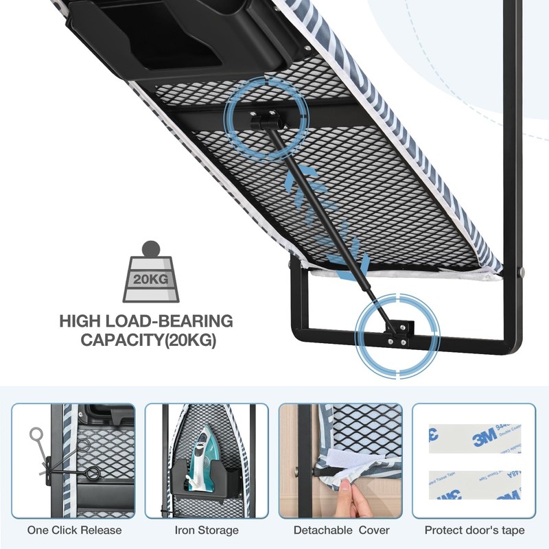 KINGBOARD Over Door Ironing Board, Hanging Ironing Board with Iron