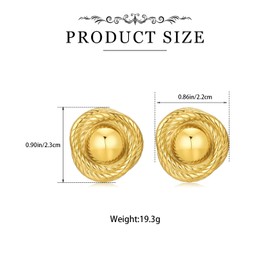 Gold Earrings, Women's Gold Earrings, Vintage Twisted Knitted Earrings, Chunky Golden Earrings, Women's Vintage Earrings, Hypoallergenic Earrings, Jewellery for Women and Girls, Zinc, No Gemstone