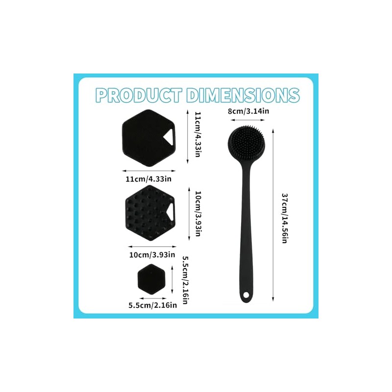 4pzs Cepillo Silicona Cuerpo Cepillos Corporales Baño Espalda Mango Largo