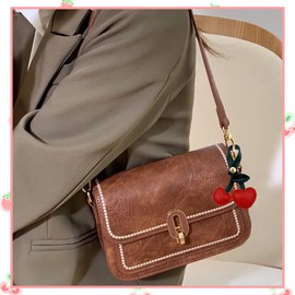 Qiandduo 2 PCS Cherry Bag Charm Pink Red Cherry Keychain PU Leather Cherry Purse Charm Accessories for Purse Handbags Bag