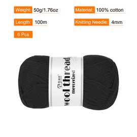 Rebower Cotton Yarn,100% Cotton Soft Knitting Yarn [for Hand DIY Bag Cushion Crocheting Knitting Project Home Decor] -6 Skeins of 300g/10.58oz(Per Skein 50g/109yards)/Black