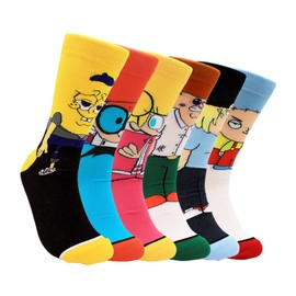 PoiLee Casual Patterned Socks 6 Pairs Cartoon Unisex Dress Crew Socks Novelty Cool Silly Funny Multipack