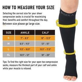 BSERA Open Toe Compression Socks for Women Men - 20-30 Mmhg Toeless Knee High Compression Stockings for Circulation Support Varicose Vein Shin Splints Swelling