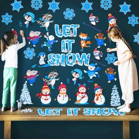 50Pcs Large Winter Bulletin Board Decorations Set Christmas Snowflake Cutouts Classroom Decorations Penguin Snowman Let It Snow Board Border Home Office Decor for Teacher Kids Students, 25 Designs
