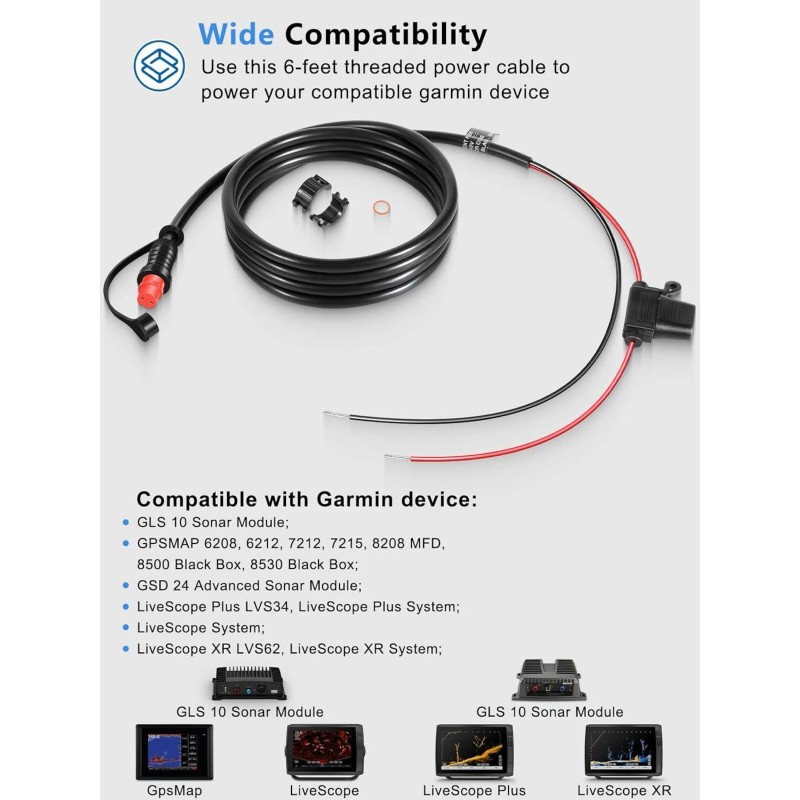 Unbranded for Garmin GLS GPSMAP GSD LiveScope 010-11425-01 Threaded Power