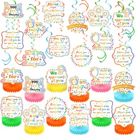 Weekgrat 36 Pcs Housekeeping Week Appreciation Party Decor We Appreciate You Surgical Tech Table Honeycomb Centerpieces Thank You Hanging Swirls Banner for Pastor Teacher Staff Employee(Colorful)