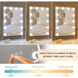 FENCHILIN Lighted Makeup Mirror Hollywood Mirror Vanity Makeup Mirror with Light Smart Touch Control 3Colors Dimable Light Detachable 10X Magnification 360°Rotation(Black)