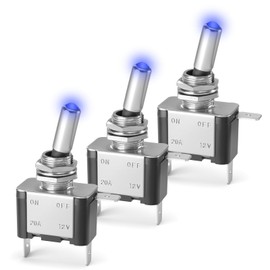 3-Pack Automotive Toggle Switch with Blue Light ASW-07D, ON/Off SPST 20A 12V DC LED Illuminated Heavy Duty Lighted Rocker Switches for Auto, Racing, Marine, Car, ATV, UTV, Golf Cart, RV, Truck, Boat