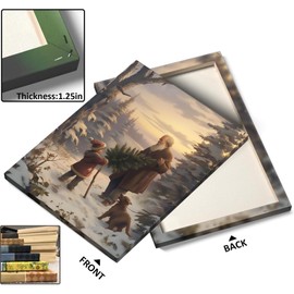 Christmas Canvas Wall Decor Santa Claus Children with Cute Puppy in The Snow Pictures Print Wall Art Festive Holiday Ornament Wall Painting Decor for Bedroom, Living Room, or Entryway Decor 8x10inch