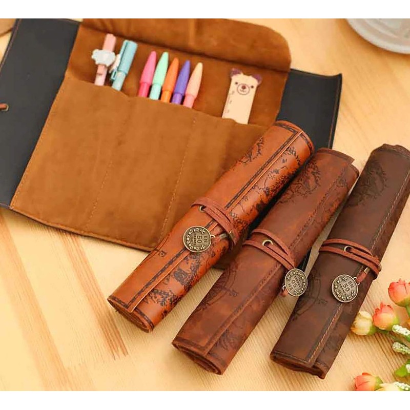 Multi-Purpose Retro Pencil Roll Pencil Case Faux Leather Vintage Artist
