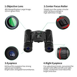 40 * 22 Compact Binoculars for Kids and Adults, High Powered Easy Focus Binoculars, Portable Large Eyepiece Binocular for Bird Watching, Traveling, Hunting, Sports Events, Concerts, Pocket Size