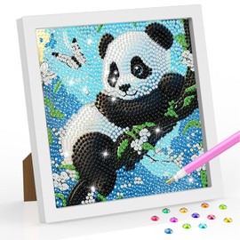 SENQAO Panda Diamond Art Kit for Adults with Frame Art and Crafts for Adults Ages 6-8 -10-12 Easy to DIY Diamond Art for Adults and Adult Beginners Home Wall Decoration 7.1x7.1inch