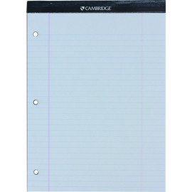 Cambridge Headstrip Office Pad, 8-1/2 X 11-3/4 Inches, Wide Ruled, 3 Hole Punched, 70 Sheets (59864)