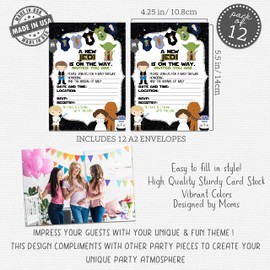 Silly Goose Gifts Epic Baby Shower From A Galaxy Far Far Away Themed Character Invitations Party Supply (Set of 12) Includes Envelopes Invite Cards