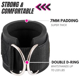 Ankle Straps for Cable Machines | Fitness Padded Ankle Straps Cable Attachment for Gym Weightlifting and Workout with Ankle Cuffs for Legs, Abs and Glute Exercises (Carry Bag Included (Pair Black)