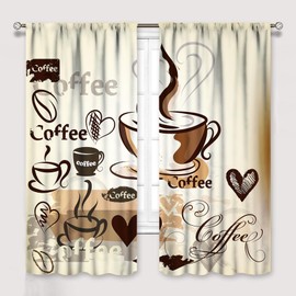 Cortinas de café para tratamientos de ventana de cocina, cortinas de café con temática de café, tazas de té, cortinas de cocina para sala de estar, cortinas café café, juegos de 2 paneles, 42 x 45