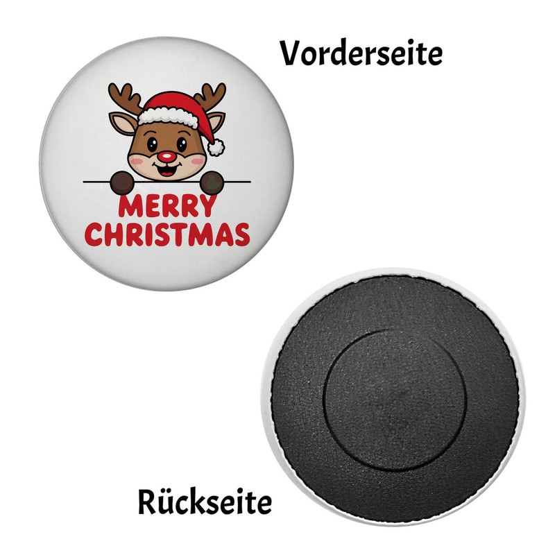 Cute Reindeer with Hat - Merry Christmas Magnet Round Reindeer