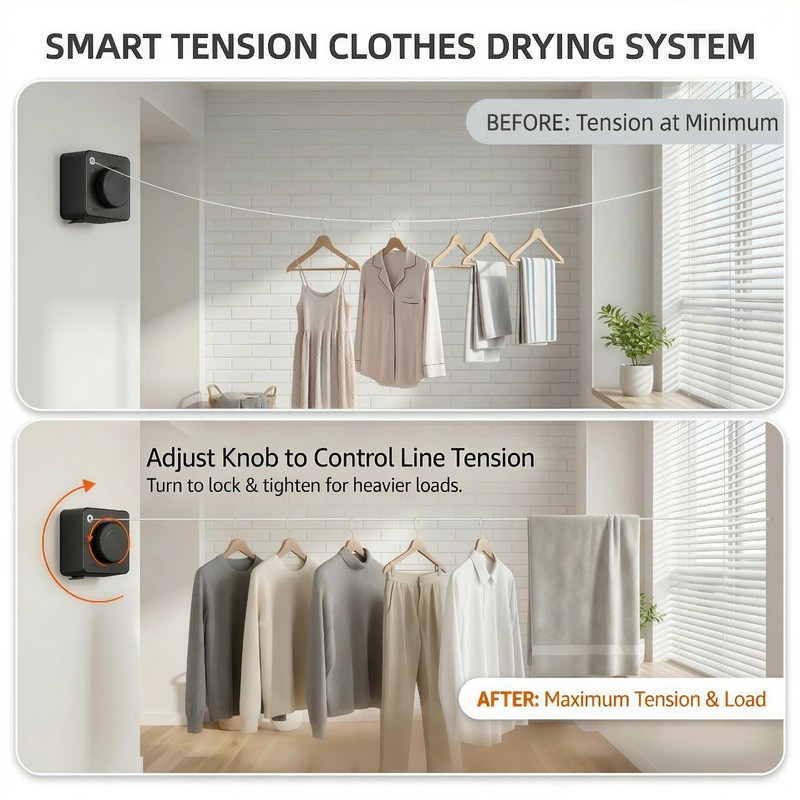 15.7 Ft Retractable Clothesline Indoor/Outdoor – Stainless Steel Retractable Clothes