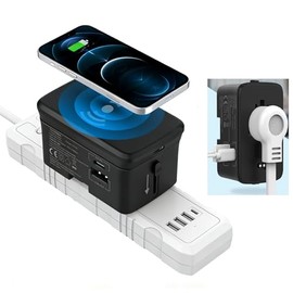YOMYM Adaptador Universal de Viaje 3 en 1, Convertidor de Voltaje Europa, Cargador de Viaje, Carga Inalámbrica Rápida PD, 2 Puertos USB y 1 Tipo C,...