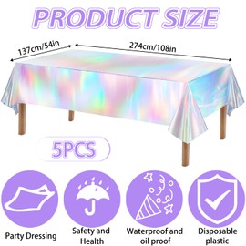 Pack of 5 Party Tablecloths, Birthday Colourful Plastic Tablecloths, 137 x 274 cm, Rectangular Tablecloth, Waterproof, Party Tablecloth, Children's Birthday Table Decoration, Birthday, Girl, Boy, Baby