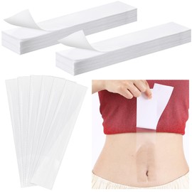 Threlaco 50 Pcs Tummy Tape Precut Kinesiology Tpu Elastic Belly Tape Waterproof Transparent for Women Skin Thighs Back Chest (1.97'' X 9.84'')