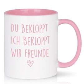 Joymaking Geschenk für Freund Freundin Kaffeetasse Lustige Geschenkidee für Besten Kumpel Geburtstagsgeschenk für Freund Freundin Kollegein Tasse mit Spruch - Du Ich Bekloppt Wir Freunde, Rosa