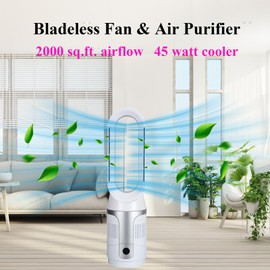 Bladeless Tower Fan and Air Purifier, True H13 HEPA Filter, 90° Oscillating Bladeless Fan with Remote and Touch control, 9H Timer, Floor Fans for Bedroom Home Office Use, Gold