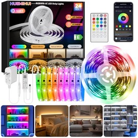 50Ft Outdoor RGBWW+IC LED Strip Lights, IP67 Waterproof Multi-Colored+3000K-6500K 24V LED Lights with Remote and APP, Music Sync Color Changing LED Tape Lights,DIY Strip Lighting for Courtyard Garden