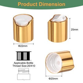 uxcell 12pcs Aluminized Plastic Disc Top Caps, 20/410 Replacement Press Caps Durable Dispensing Lids for Squeeze Bottles, Refillable Bottles, Plastic, Empty, Shampoo Bottles, Gold White