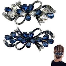 Hair Clips - Homiladi 2PCS Vintage Blue Hair Grips for Women | Floral Rhinestone Hairpin | Jewelry Design Decorative Hair Grippers | Elegant Hair Accessories for Girls​ Wedding Birthday Prom Gift