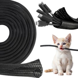 5M Cable Protector ∅13mm, Dog and Cat Cord Protector Braided Cable Management Sleeve Protector Animal from Chewing Cords, Anti Pet Wire Protector for TV Computer Desk Home Theater Car (Black)