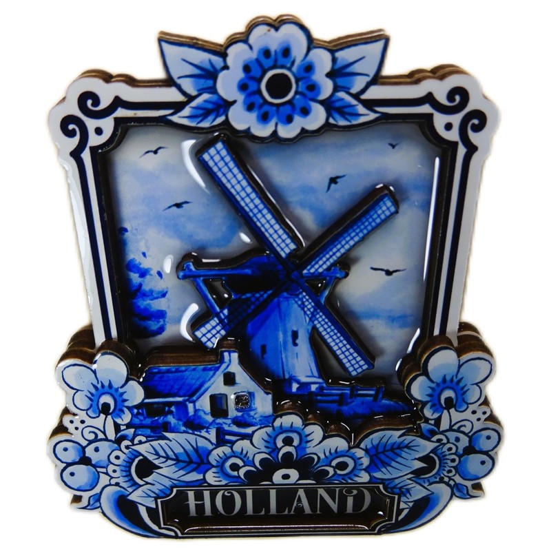 Souvenir Magnet Windmill Holland Delft Blue 9 x 8 cm
