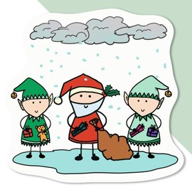4 x Small 50mm 'Father Christmas and Elves with Presents' Permanent Sticker Decals for Cars/Windows/Bins/Walls etc (DW00127640)