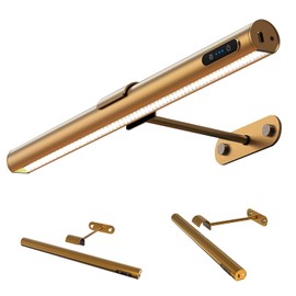 GOVSSING Picture Lights for Wall - 4000mAh Rechargeable Battery Wireless Picture Light with Remote, 3 Color Temps & Dimmable, 15.7” Rotatable Art Light, Memory & Timer Functions, Gold