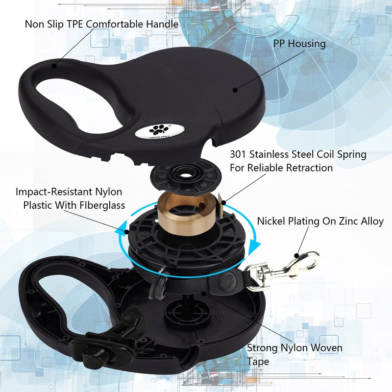 CROWN PAWS 16ft Retractable Dog Leash for Large Breed Dogs