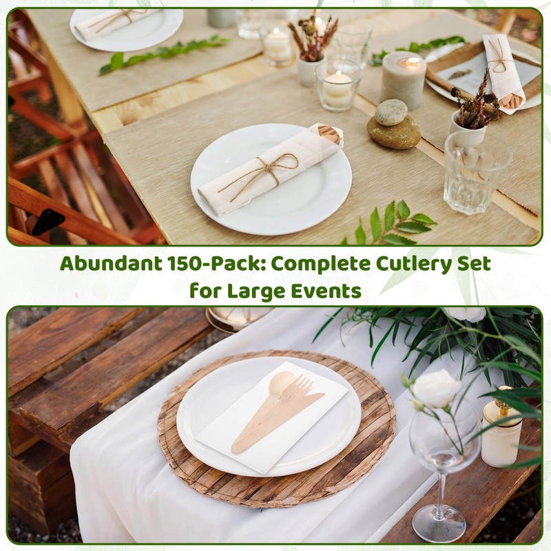 Nuenen 600 Pcs Pre Rolled Napkin and Bamboo Cutlery Set