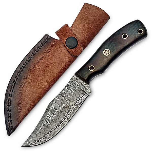 Handmade Damascus Steel Full Tang Hunting Knife with Leather Sheath