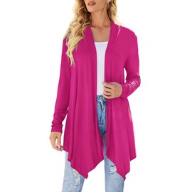 Uvog Light Weight Cardigan Women Summer Dressy Casual Soft Long Sleeve Lightweight Cardigans Sweater Thin Duster Rose 2X