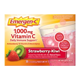 Emergen-C 1000mg Vitamin C Immune Support Powder Strawberry Kiwi 30CT includes Zinc, Manganese, 7 B Vitamins and Electrolytes for Back to School Essentials