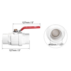 sourcing map Ball Valve, 40mm ID PVC Socket End Shut off Valve for Aquarium Setup, Sump Pump, Pool, Garden Sprinkler White Red
