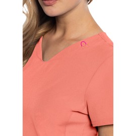 Med Couture Scrub Top Women Missy Fit V-Neck Scrub Top with 3 Pockets, Moisture Wicking Technology - MC702, XL, Coral Fusion