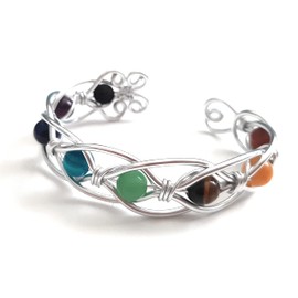 Natural Chakra Silver Celtic Wire Wrapped & Woven Cuff Bracelet Heart/Adjustable/Light Weight/Healing Stones/Birthday or Bridesmaid Gift