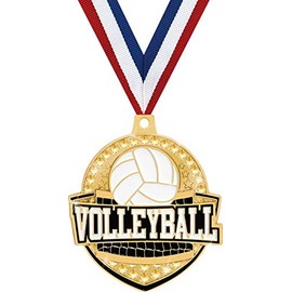 Crown Awards 2 1/4" Royal Volleyball Medals, Shiny Gold Volleyball Medal with Free Engraving