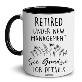 WHIDOBE Retired Mug Retired Under New Management See Grandson For Details Accent Mug Funny Happy Retirement Gift For Grandma Women From Grandson On Mothers Day Birthday Anniversary Christmas