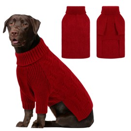 Preferhouse Big Dog Christmas Sweater, Pet Turtleneck Long Sleeve Knitted Sweater, Fall Winter Dog Sweaters for Large Dogs, Pet Winter Warm Apparel for Labrador, Red XL